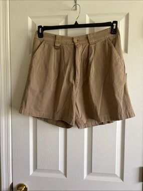 Pleated High-Rise Shorts in Tan